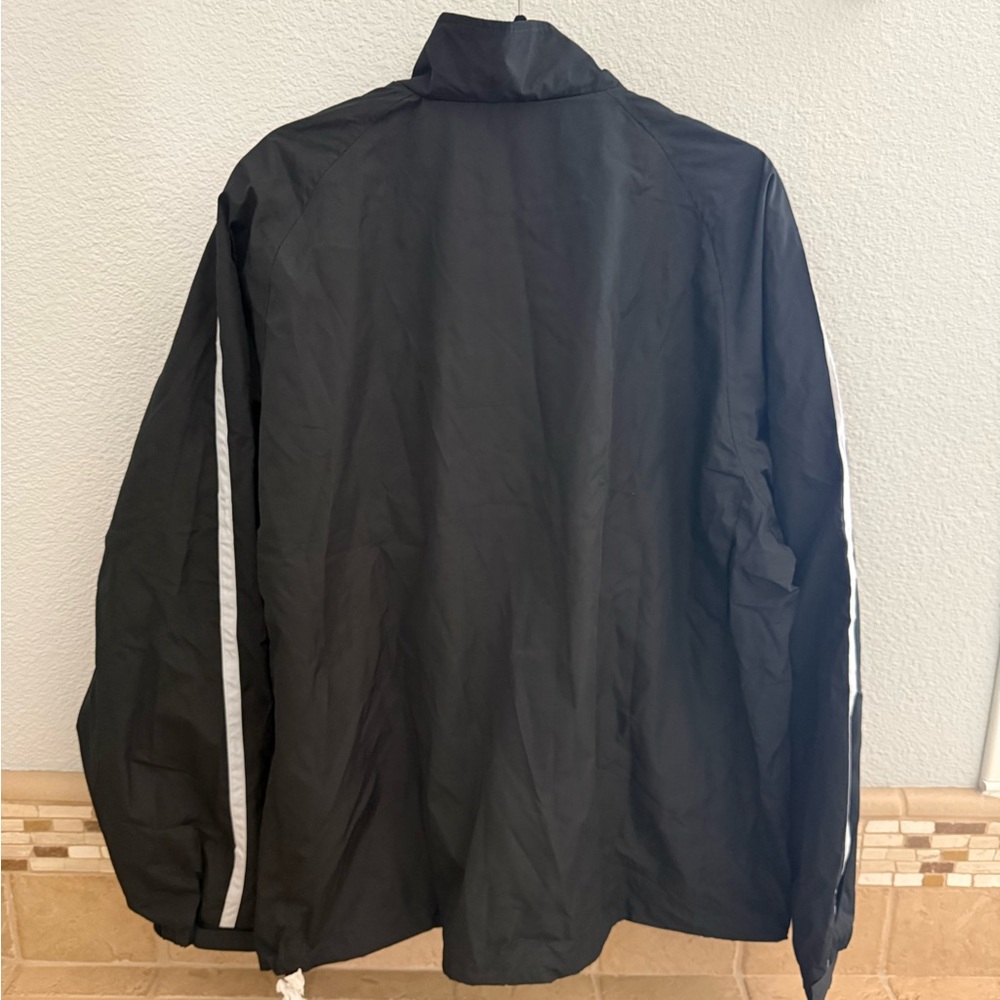 Men's Black Raiders Windbreaker Jacket with White Sleeve Stripe